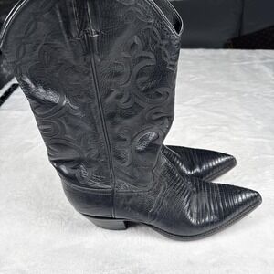 Tony Lama Boots Womens Size 7 Black Western Cowboy Embossed Leather Pointed Toe